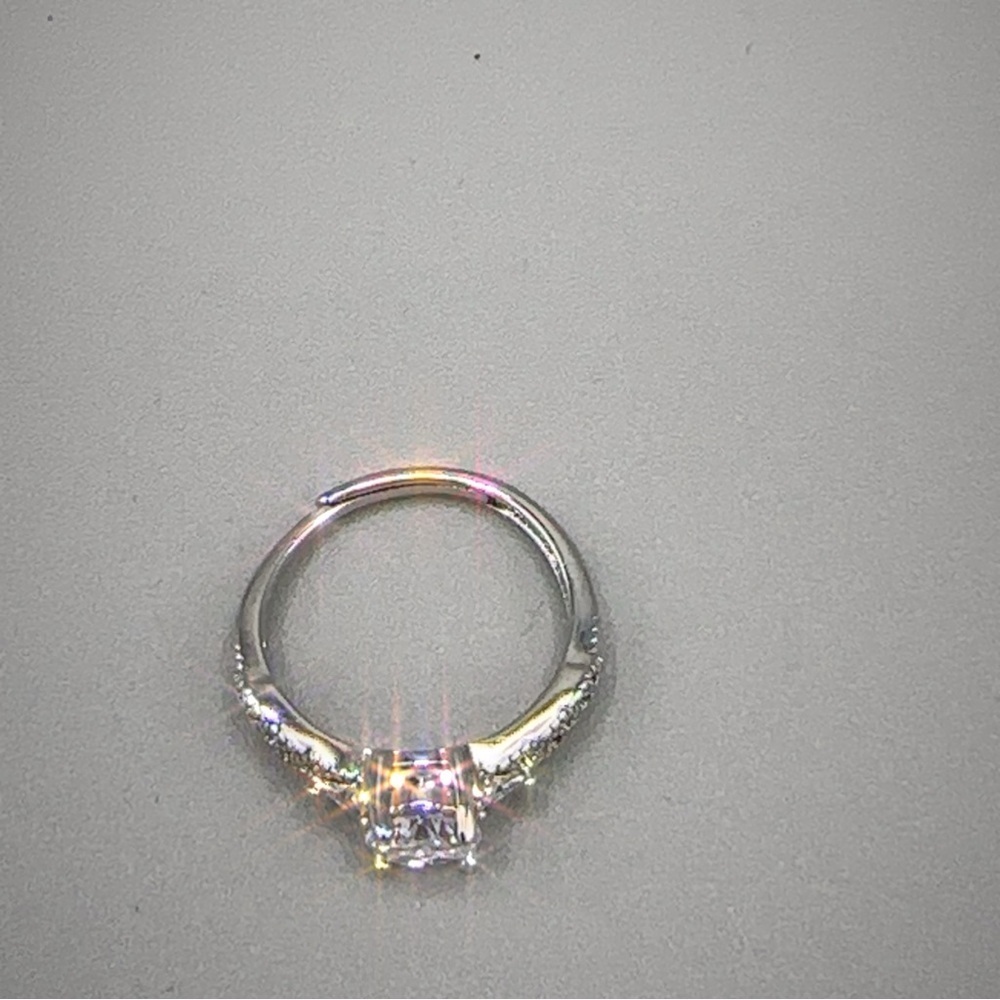Silver Wedding Ring Adjustable Diamond Simulant New - Picture 6 of 16